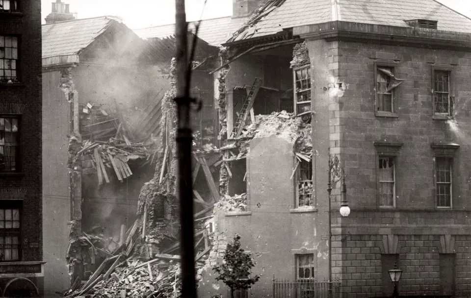 The Four Courts in Dublin in 1922, with a wing of the building destroyed